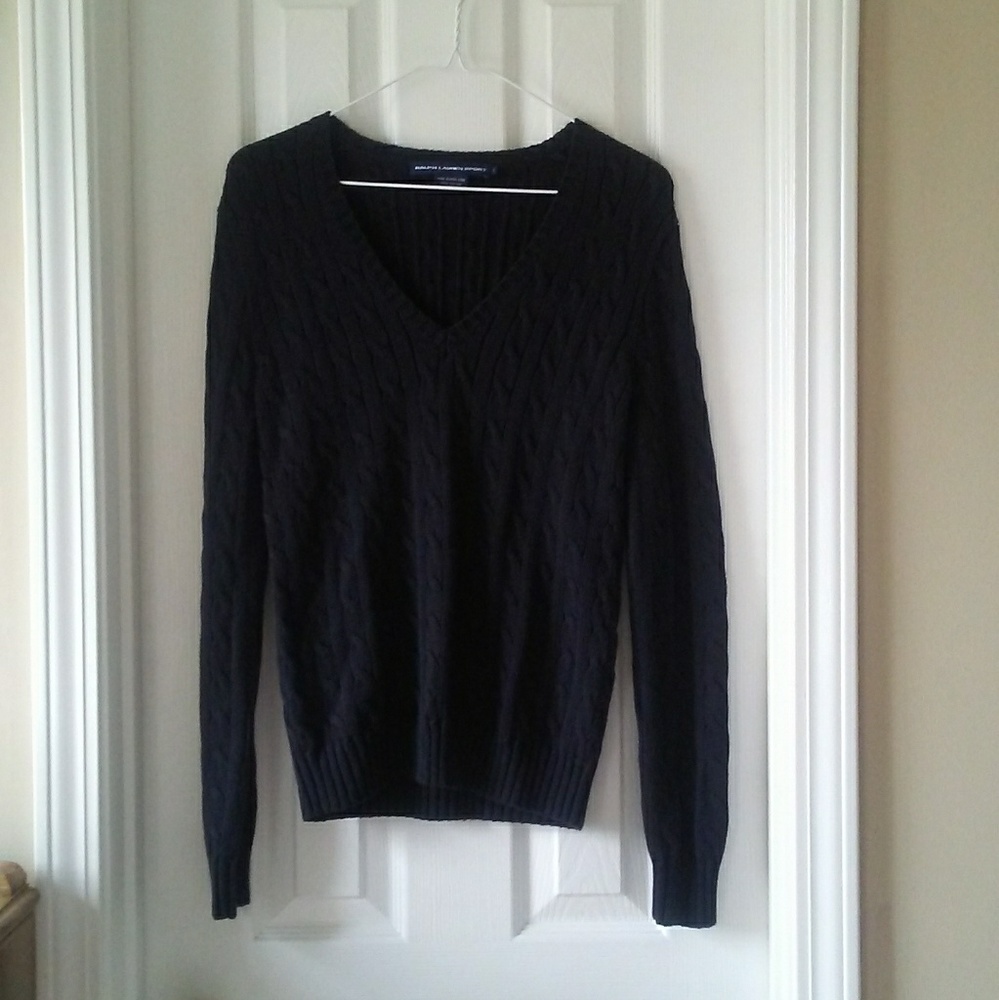 Ralph Lauren Sport Black V-Neck Sweater M